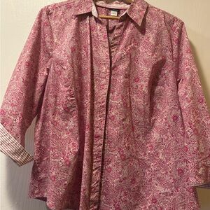 Basic Editions Pink Paisley Print Button-Down Shirt